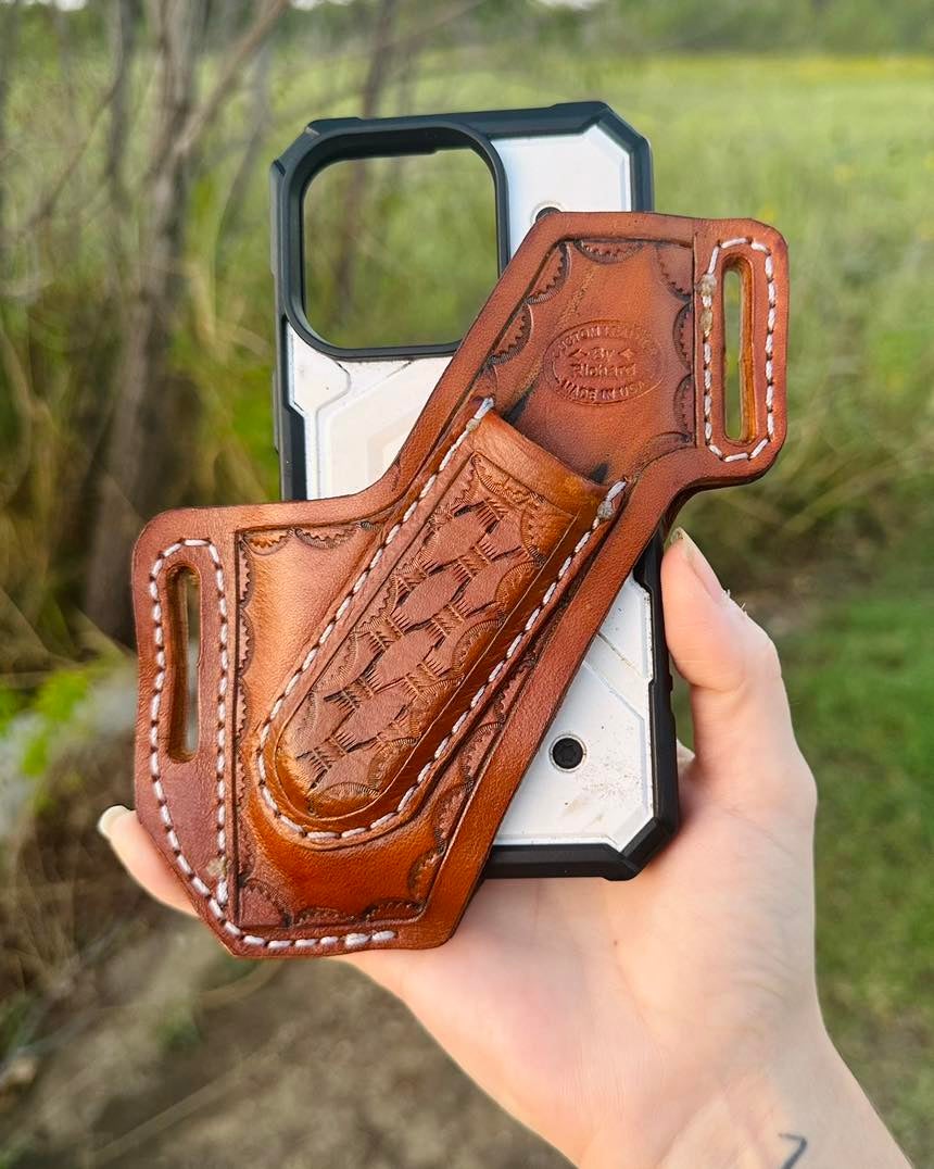 Leather Phone/ Knife Holster | Custom Leatherwork By Richard Leather Phone/ Knife Holster | Custom Leatherwork By Richard